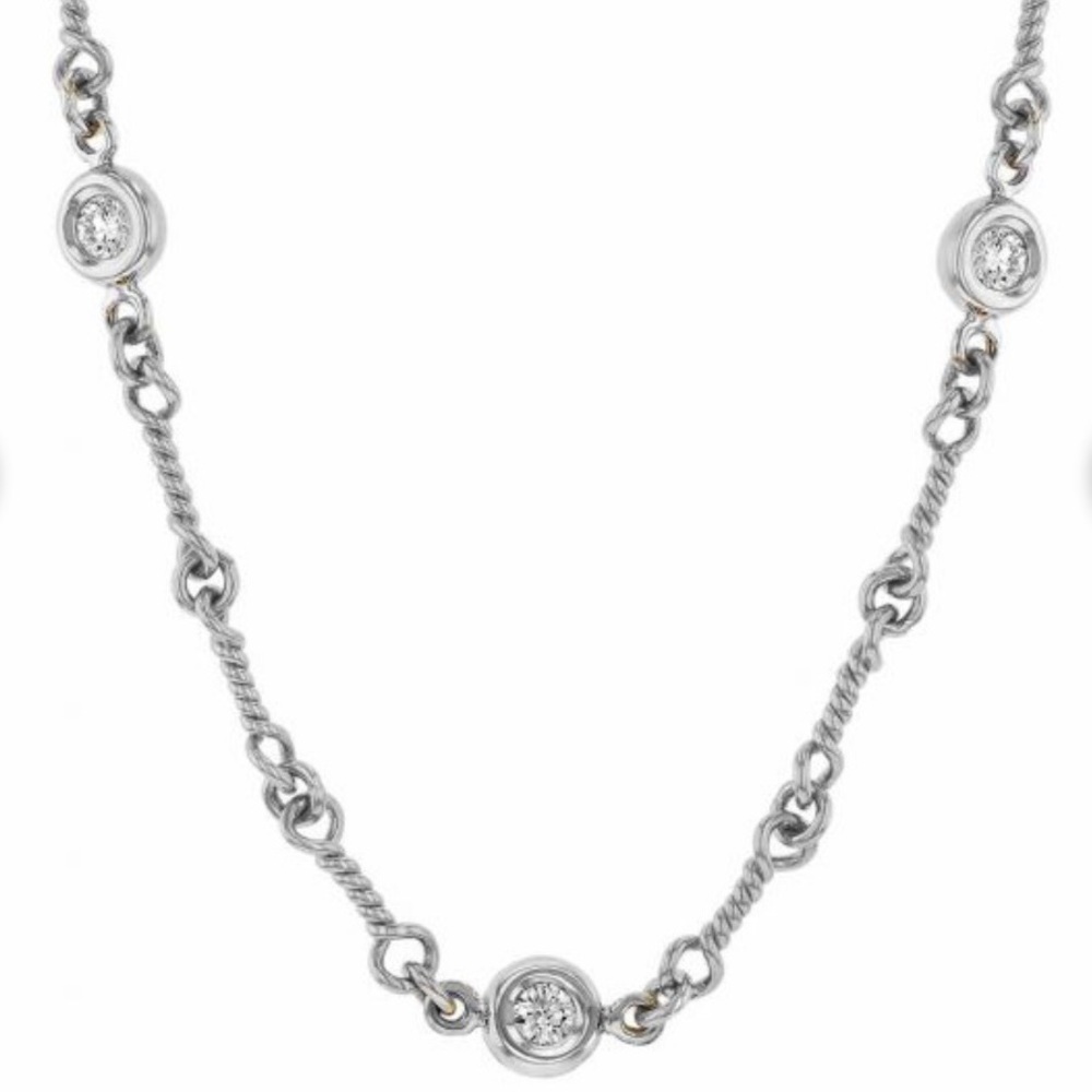 Roberto Coin 18K White Gold Dog Bone Chain Necklace With Diamond Stations